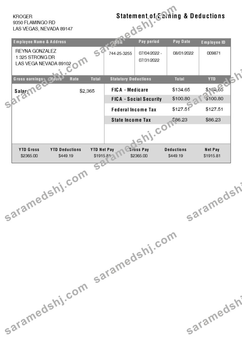 KROGER statement of earning & deductions template in Word and PDF formats.pdf, 1